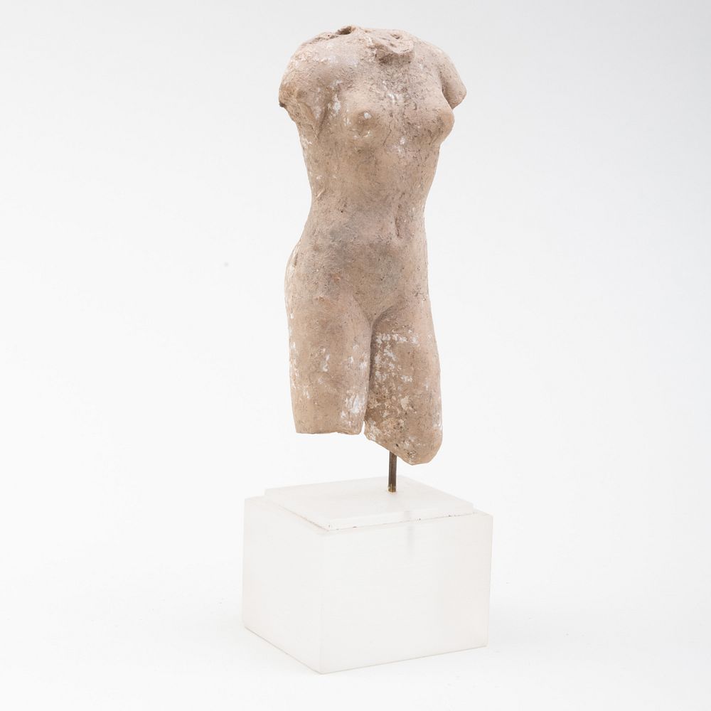 Appraisal: Greek Terracotta Torso of Aphrodite Raised on lucite base The