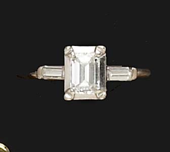 Appraisal: EMERALD CUT DIAMOND RING k white gold ring centering an