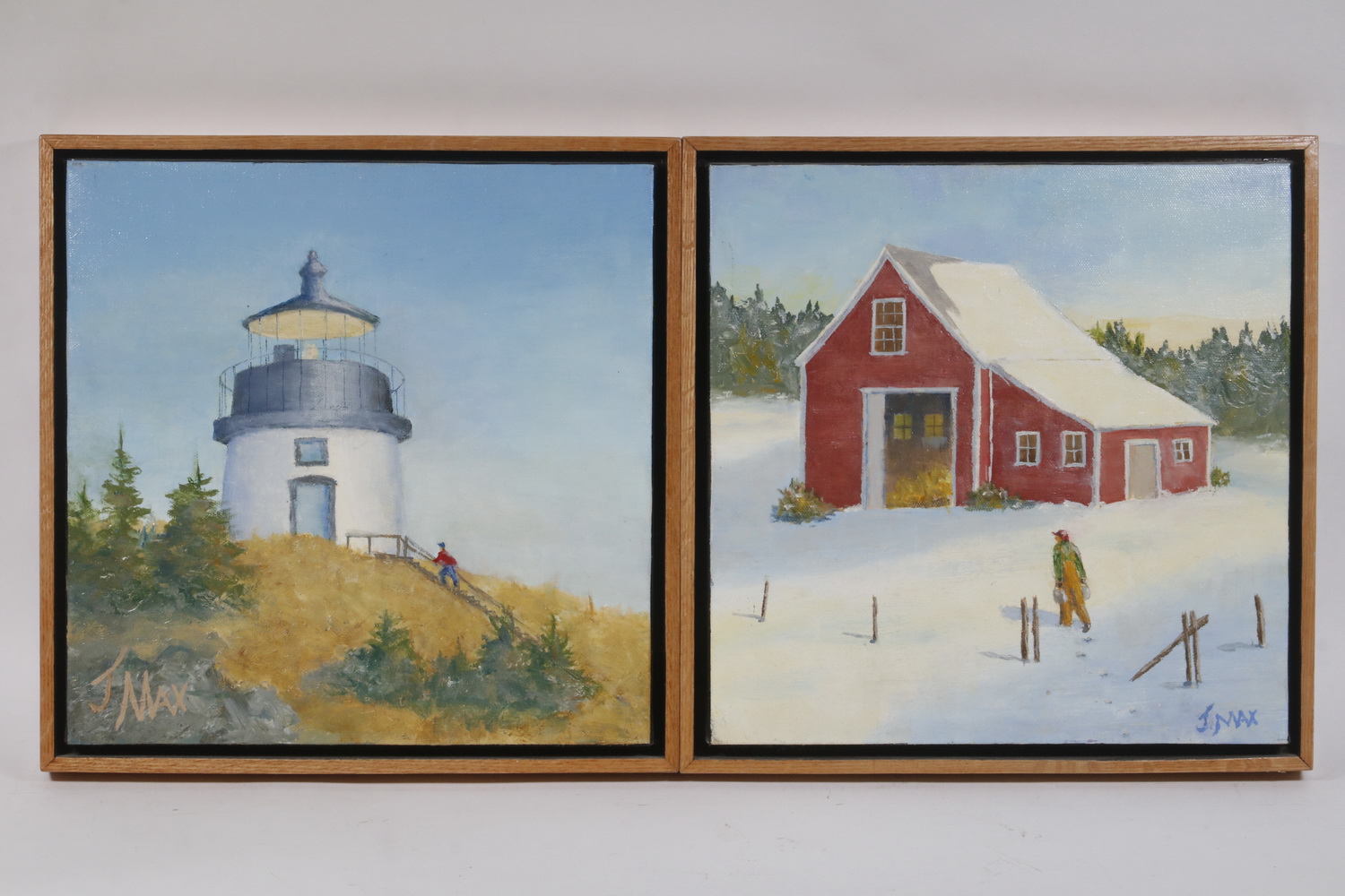 Appraisal: PR LANDSCAPE PAINTINGS SIGNED J MAX Owls Head Lighthouse and