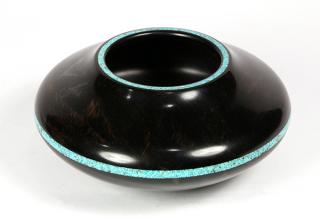 Appraisal: Warren Atkins wood turned and inlaid vessel Warren Atkins wood