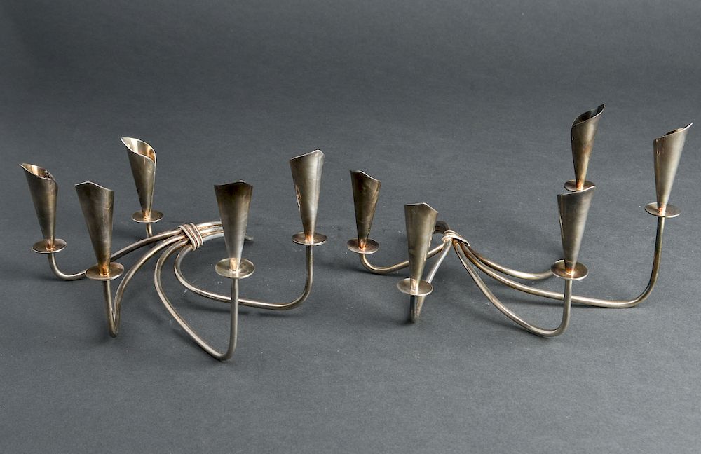 Appraisal: Hans Jensen Danish Silver Candelabra Pair Pair of Hans Jensen