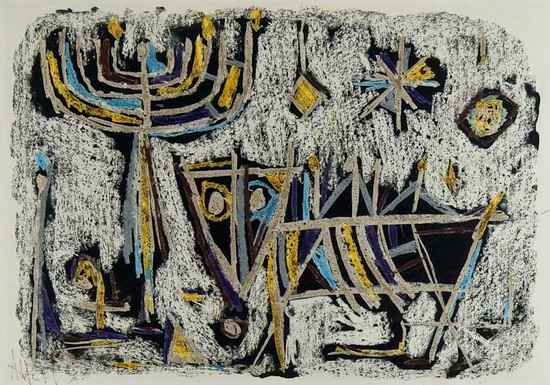 Appraisal: Akem Illich th century abstract compositions wax crayon and pastel