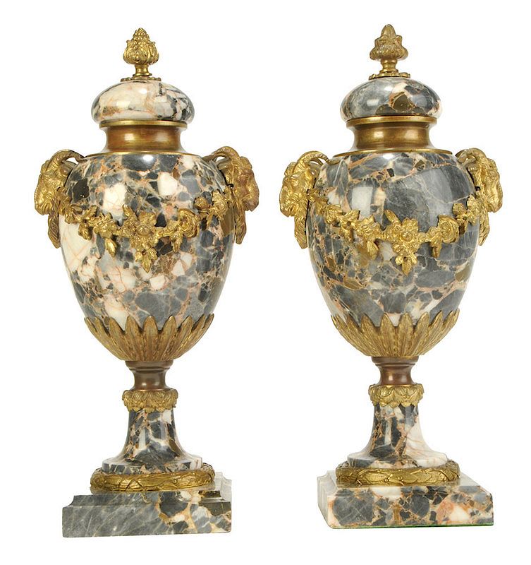 Appraisal: Pair Napoleon III Style Marble and Bronze Urns French th