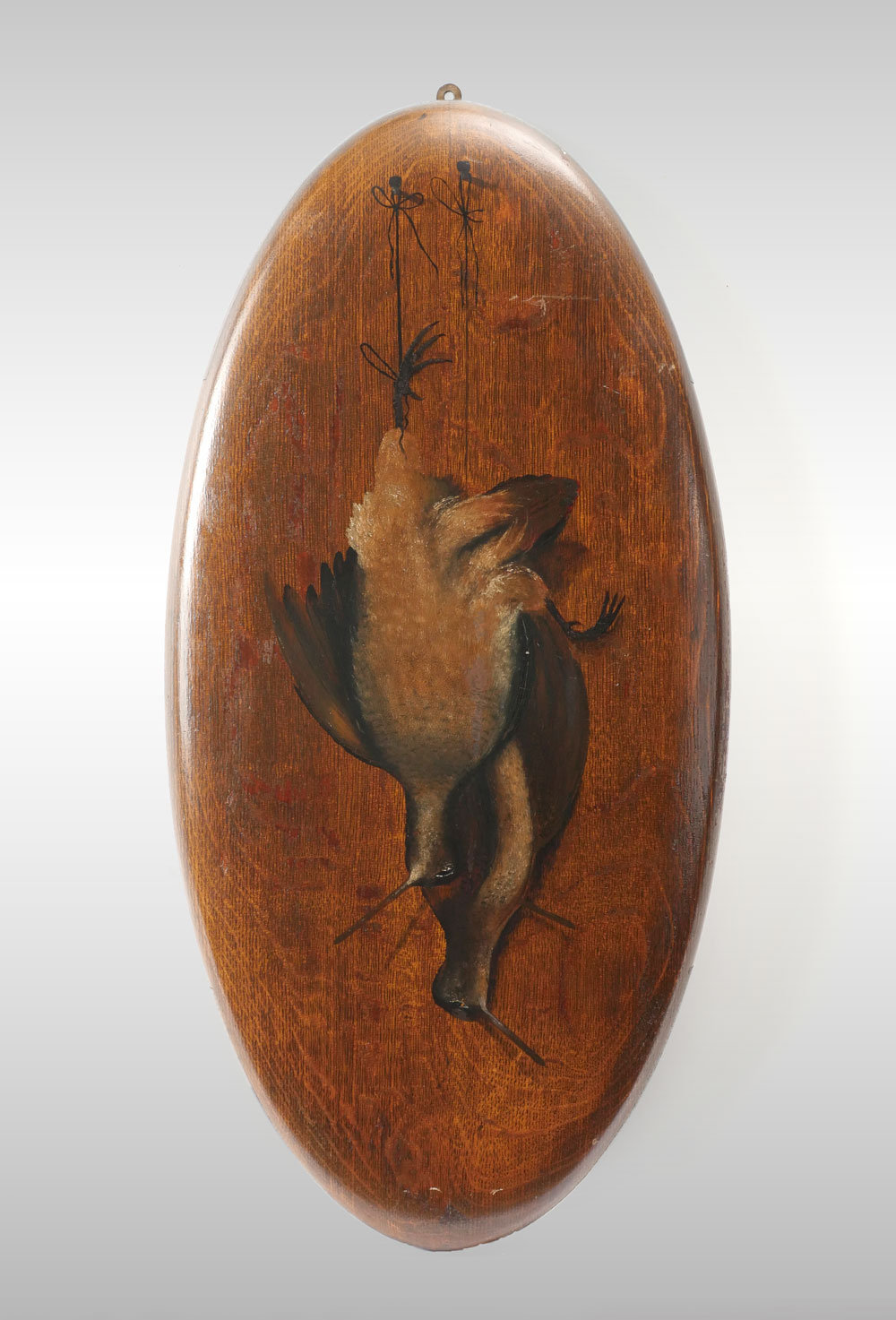 Appraisal: STILL LIFE PAINTING OF WOODCOCKS HANGING Oil Oval Oak Panel