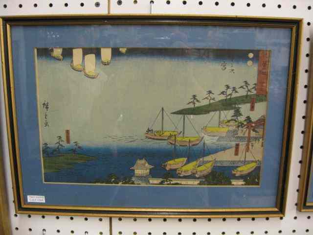 Appraisal: Japanese Woodblock Print harbor scene '' x '' signed