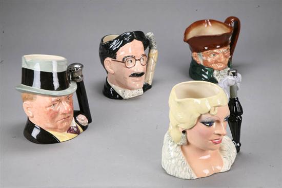 Appraisal: FOUR ROYAL DOULTON CHARACTER JUGS WC Fields D in Mae