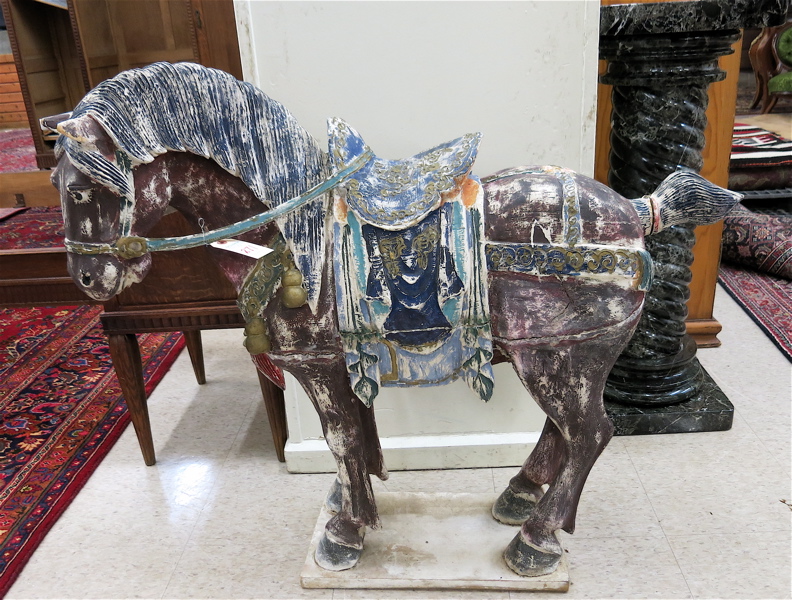 Appraisal: CHINESE CARVED AND PAINTED WOOD TANG-STYLE HORSE Height - inches