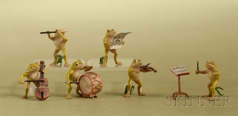 Appraisal: Viennese Cold Painted Bronze Six-piece Miniature Frog Band c of