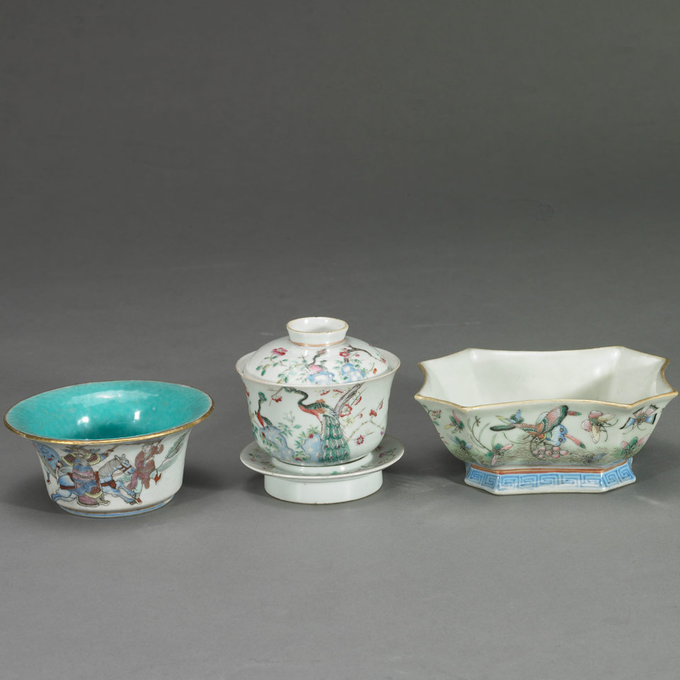 Appraisal: Three Famille Rose Porcelain Wares th th Century A bowl