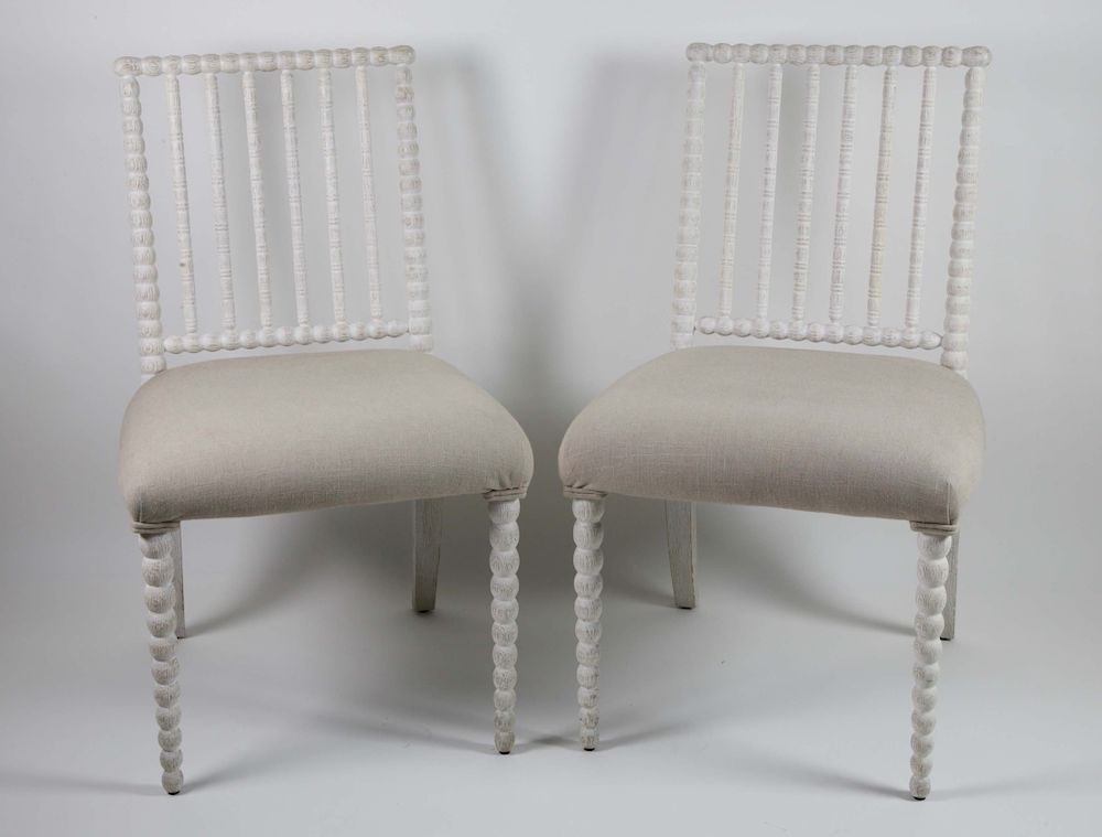 Appraisal: Pair of White Washed Spool Carved Side Chairs - Ecru