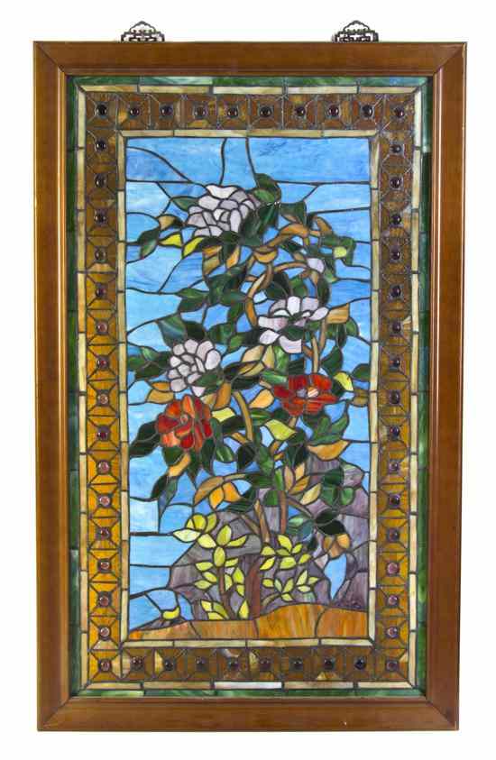 Appraisal: An American Leaded Glass and Jeweled Window of vertical rectangular