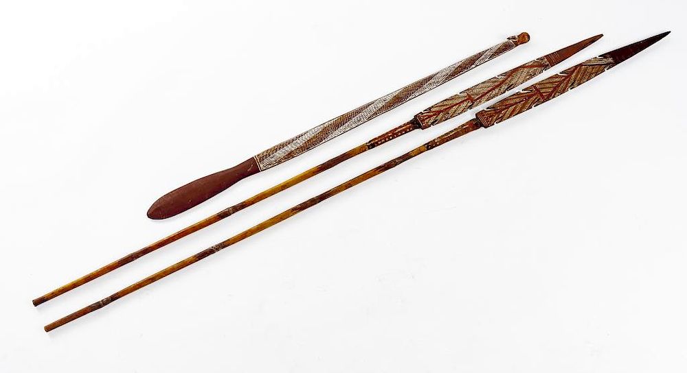 Appraisal: Australian Aboriginal AtlAtl with Darts DESCRIPTION Australian Aboriginal atlatl or