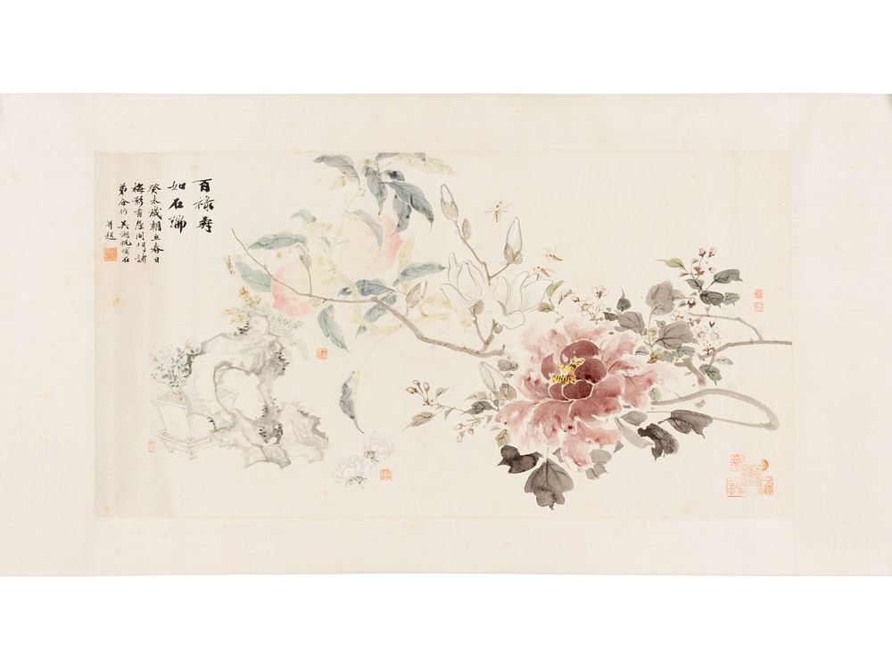 Appraisal: Attributed to Wu Hufan Attributed to Wu Hufan Peonies Peaches