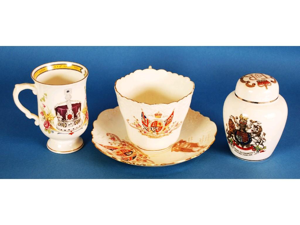 Appraisal: AYNSLEY ROYAL COMMEMORATIVE JUMBO TEACUP AND SAUCER to commemorative the