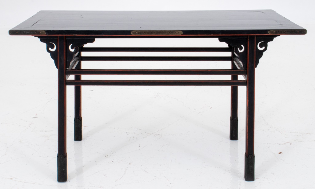 Appraisal: JAPANESE BLACK LACQUER ALTAR TABLE TH C Japanese black lacquer