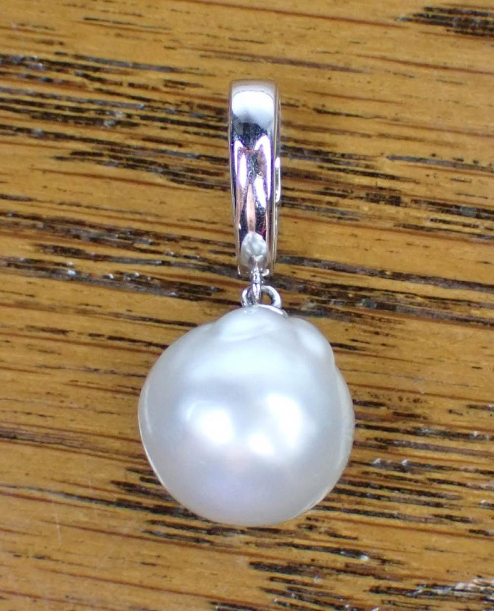 Appraisal: PEARL SOLITAIRE PENDANT K white gold single mm round baroque