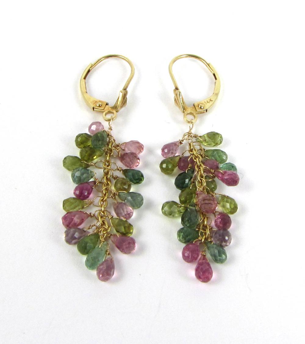 Appraisal: PAIR OF MULTI-COLOR TOURMALINE EARRINGS each k yellow gold lever