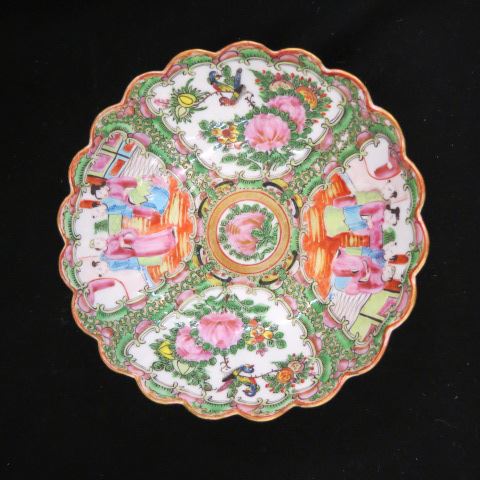 Appraisal: Chinese Rose Medallion Porcelain Bowl figures birds flowers scalloped circa