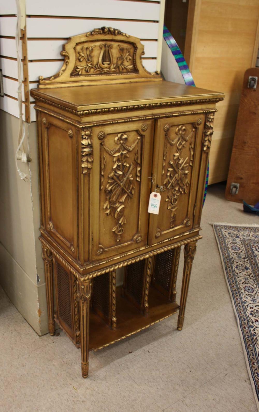 Appraisal: LOUIS XVI STYLE GILTWOOD MUSIC CABINET Continental early th century