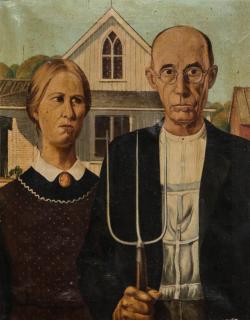 Appraisal: AFTER GRANT WOOD - 'AMERICAN GOTHIC' O C An unsigned