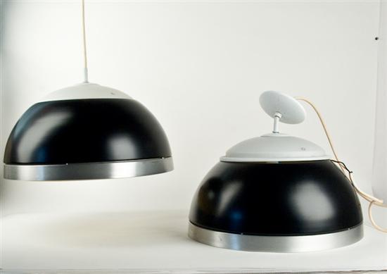 Appraisal: Pair Modern Swedish Hanging Polished Aluminum Lamps with Black Enamel