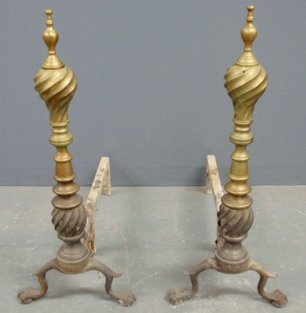 Appraisal: - Large pair of Chippendale style brass andirons with ball