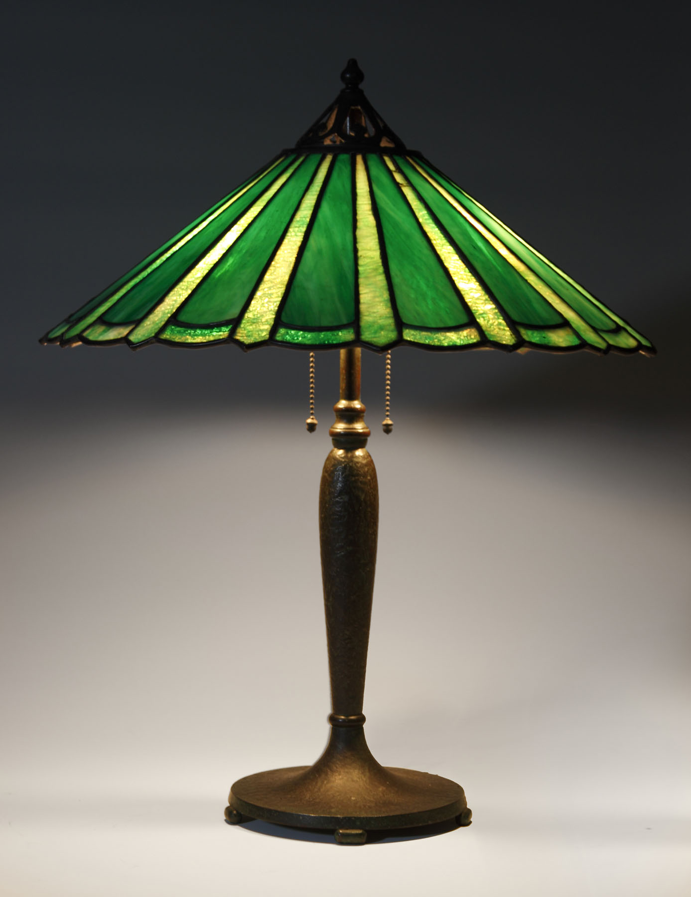 Appraisal: Handel Leaded Panel Lamp Original patinated base Condition Few hairlines