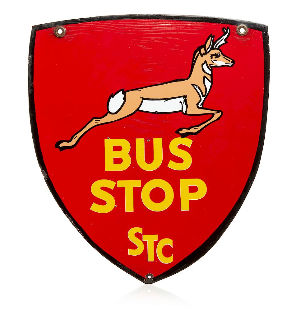 Appraisal: Saskatchewan Transportation Co Porcelain Bus Stop Sign Porcelain double sided