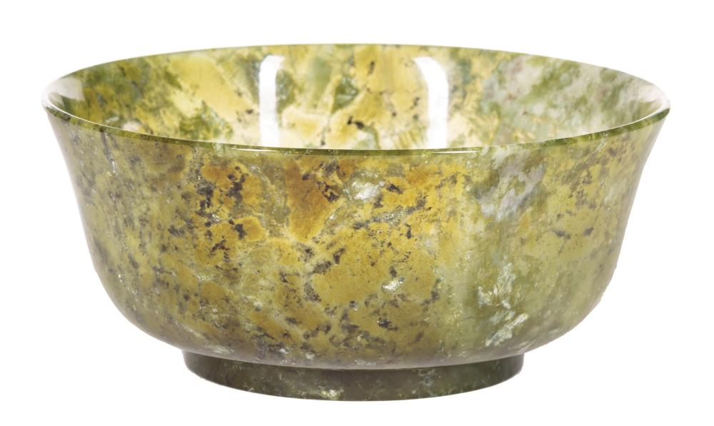 Appraisal: Chinese Serpentine Bowl thin walls mottled spinach green black and