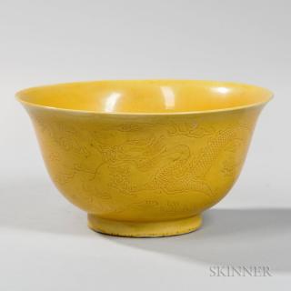 Appraisal: Yellow-glazed Dragon Bowl Yellow-glazed Dragon Bowl China th century overall