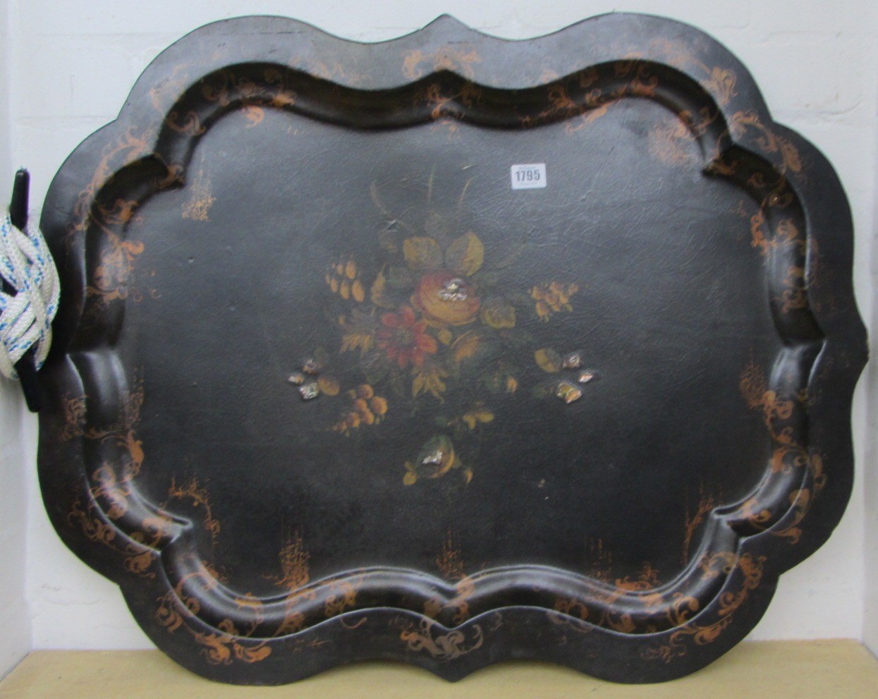 Appraisal: A Victorian papier mache tray late th century gilt decorated