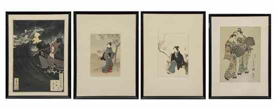 Appraisal: A Group of Four Woodblock Prints depicting two robed figures