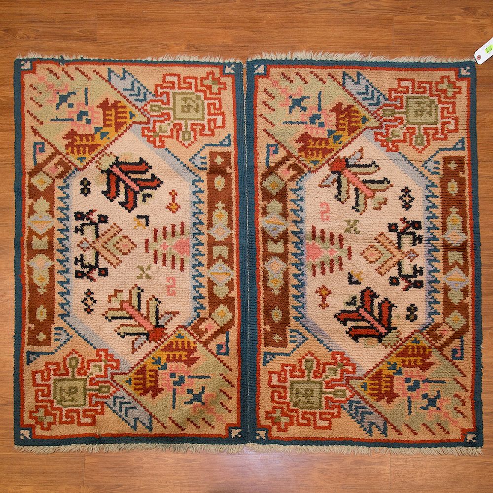 Appraisal: Two Portuguese Scatter Rugs Portugal circa approx x sewn together