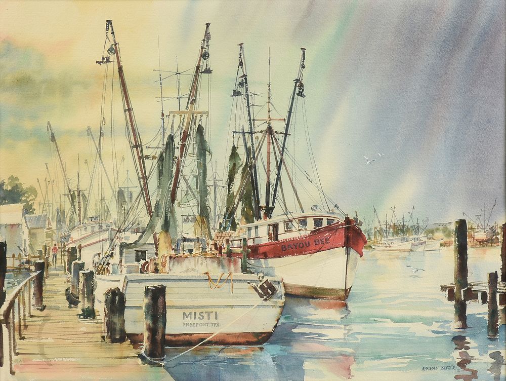 Appraisal: NORMAN E BAXTER American th Century A WATERCOLOR Shrimp Boats