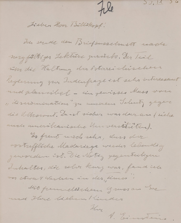 Appraisal: IMPORTANT ALBERT EINSTEIN ALS SIGNED LETTER Hand written letter by