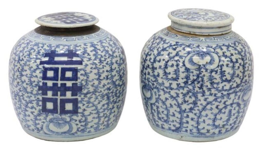 Appraisal: lot of Chinese blue and white porcelain lidded melon jars