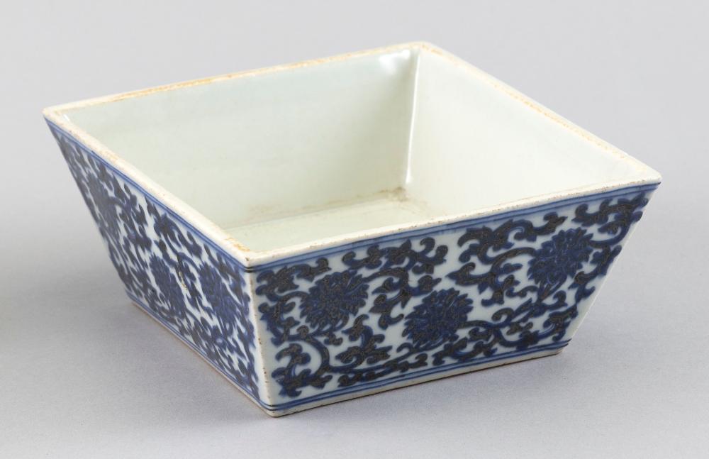 Appraisal: CHINESE BLUE AND WHITE PORCELAIN SQUARE BOWL LATE TH CENTURY