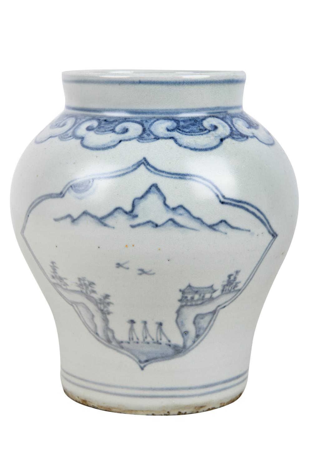 Appraisal: KOREAN BLUE WHITE CERAMIC JAR inches high Condition