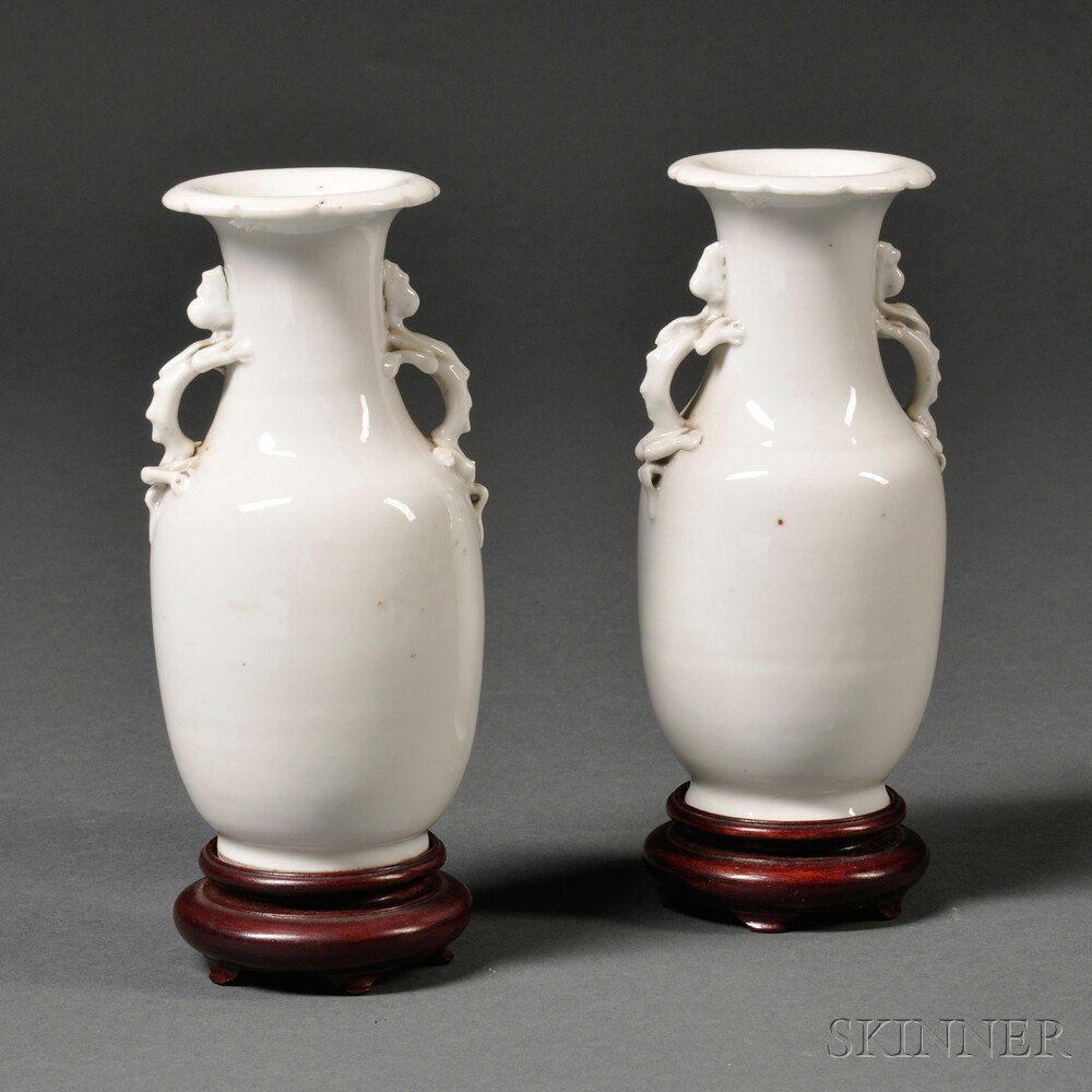 Appraisal: Pair of Small White Porcelain Vases China bulbous-shape with flared