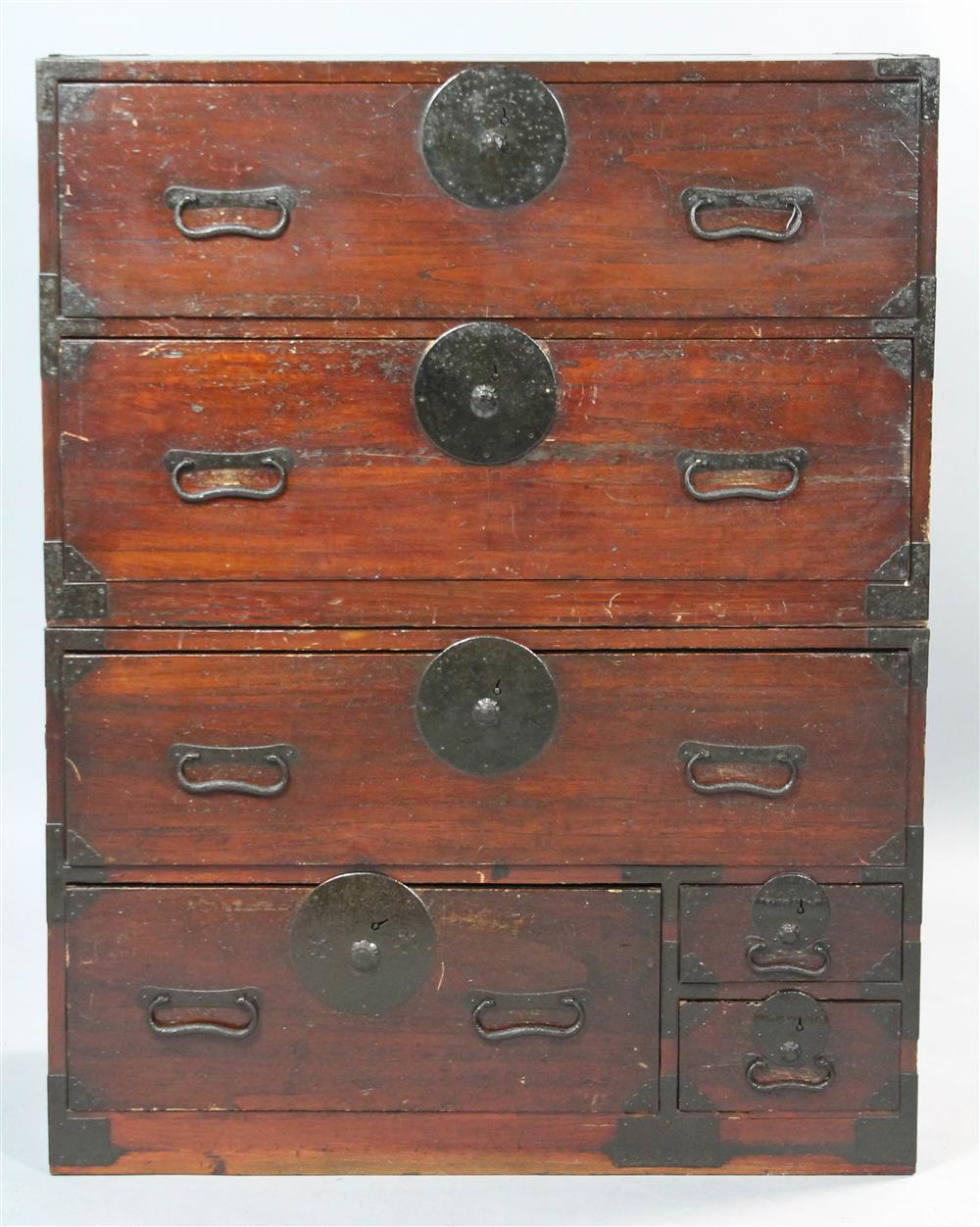 Appraisal: JAPANESE ISHO-DANSU CLOTHING CHEST CA the two section stacked chest