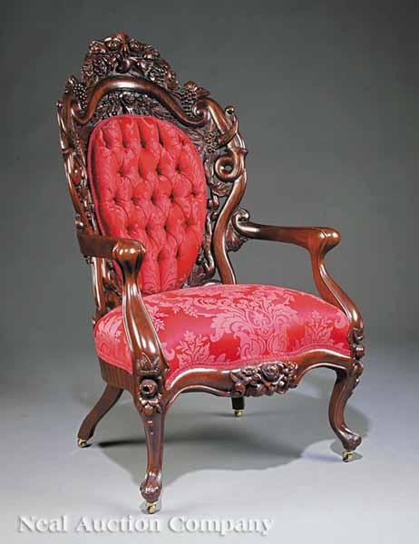 Appraisal: An American Rococo Carved and Laminated Mahogany Armchair mid- th