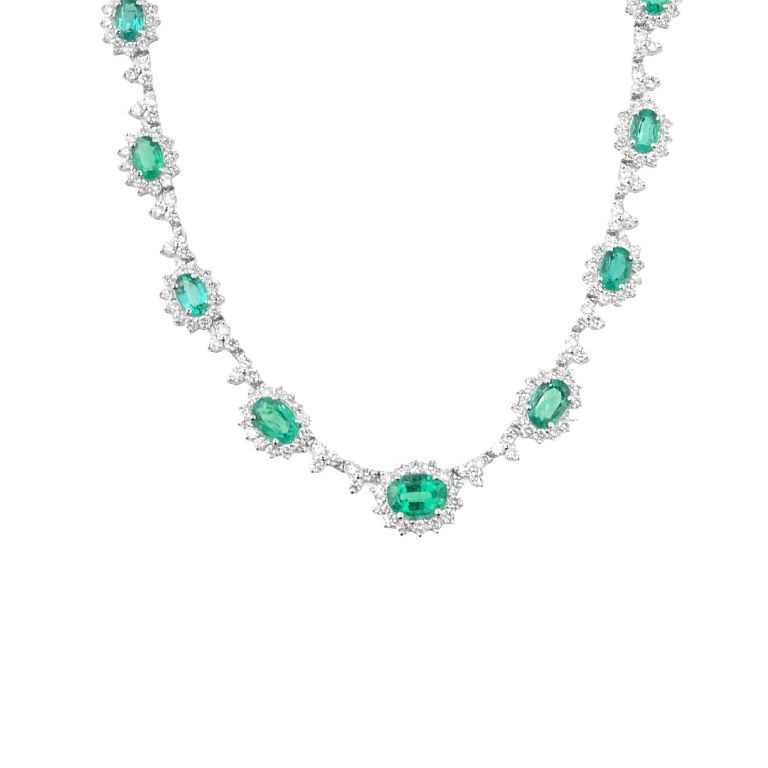 Appraisal: Emerald And Diamond Necklace Set In White Gold Emerald And