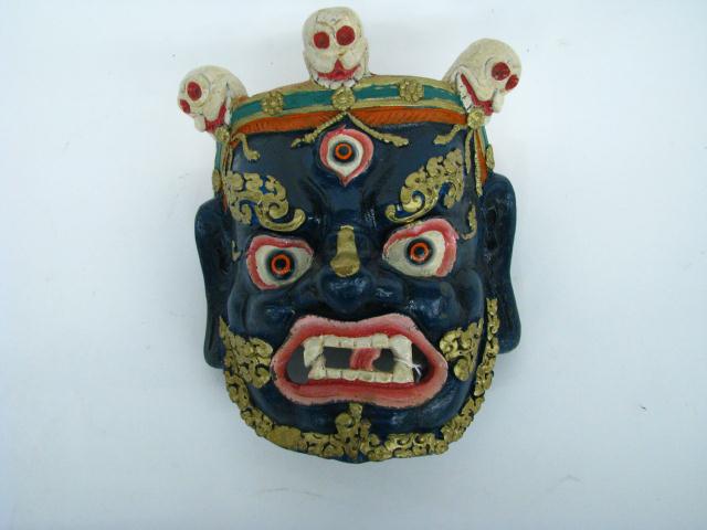 Appraisal: Tibetan Paper Mache' Ceremonial Mask with skull adornment multi color