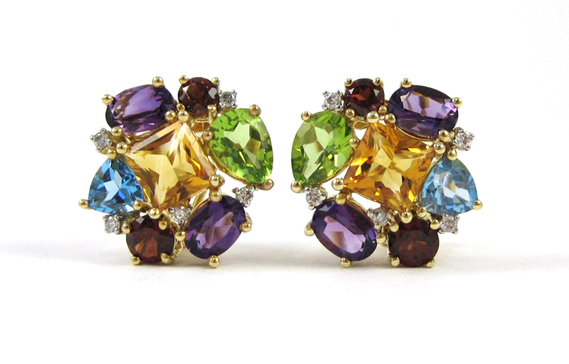 Appraisal: PAIR OF MULTI COLORED GEMSTONE EARRINGS each k yellow gold