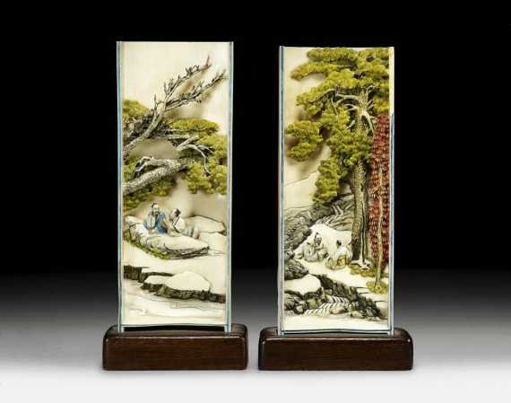 Appraisal: PAIR OF IVORY CARVINGS China late Qing early th century