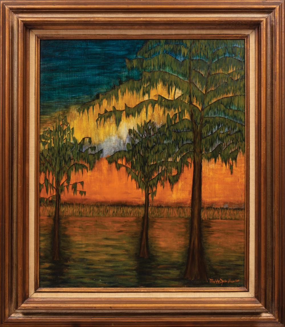 Appraisal: Milda Spindler Lithuanian New Orleans - Cypress Trees oil on