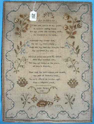 Appraisal: A Sampler by Helen Badger dated cm x cm and