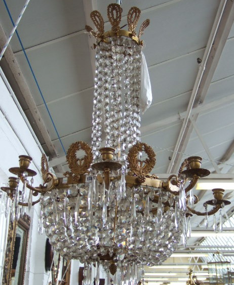 Appraisal: A French glass lustre and gilt bronze chandelier late th