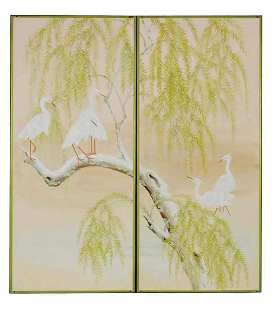 Appraisal: Robert Crowder American th century PAIR WORKS EGRETS IN NATURE