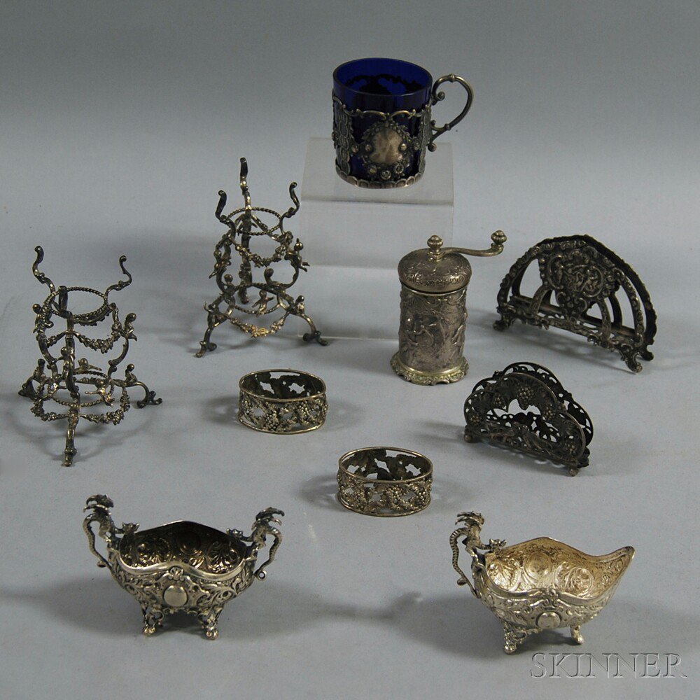 Appraisal: Small Group of Continental Silver Tableware including two Italian dragon-handled